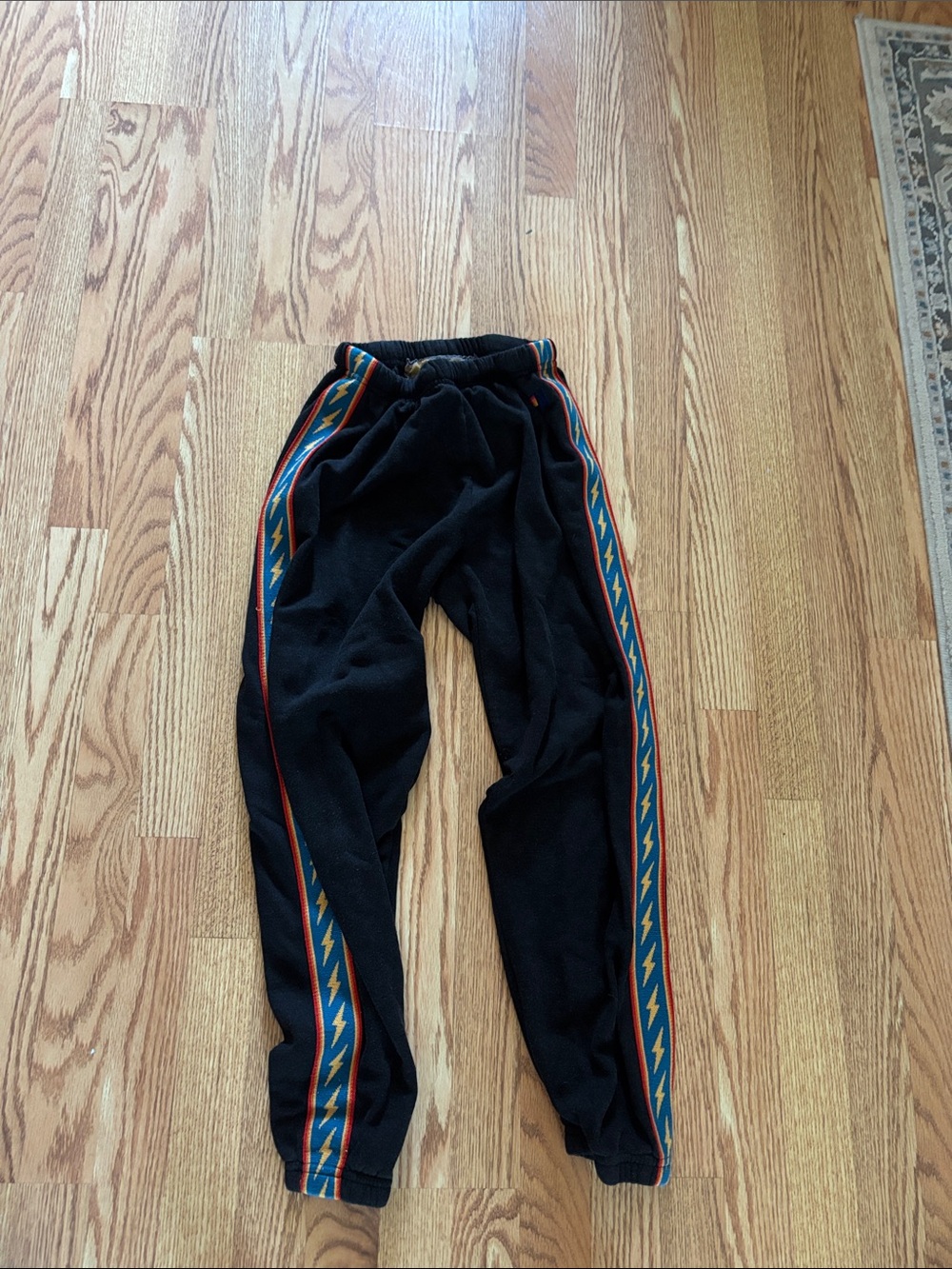 Aviator Nation Black Joggers with Blue and Orange Lightning Side Stripes